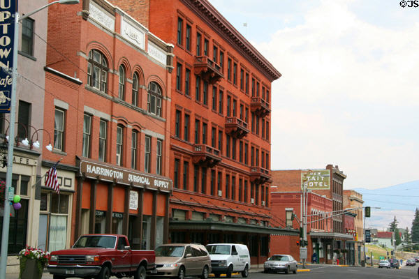 View along East Broadway including Thornton Hotel buildings. Butte, MT.