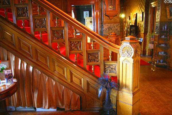 Carved stairway in Copper King Mansion. Butte, MT.