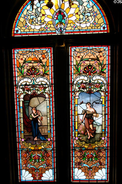 Stained glass window on stairwell landing in Copper King Mansion. Butte, MT.