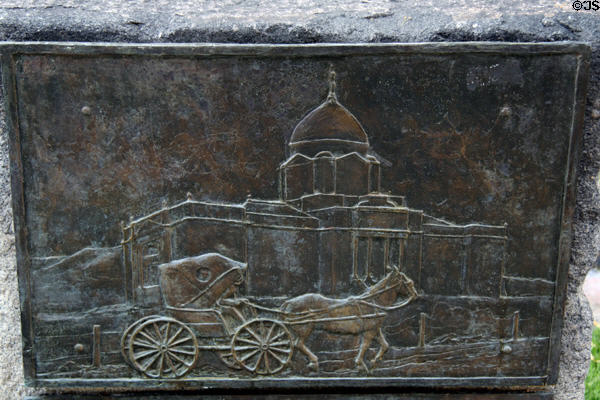 Bronze plaque showing Montana State Capitol. Helena, MT.