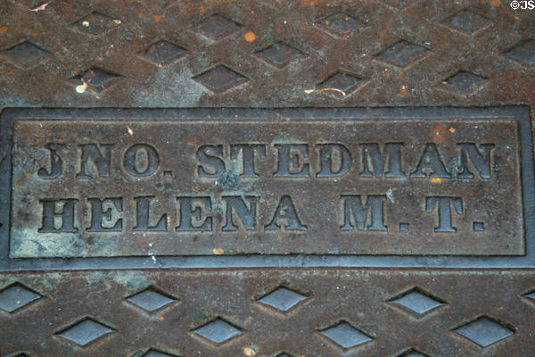 Makers plaque of JNO. Stedman, Helena, M.T. on Iron Front Hotel. Helena, MT.