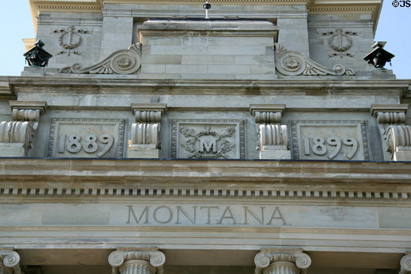 Stonework carvings on facade of Montana State Capitol. Helena, MT.
