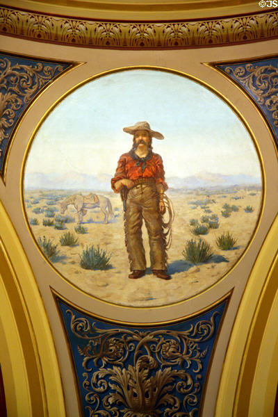 Cowboy mural (1902) by F. Pedretti's Sons in rotunda of Montana State Capitol. Helena, MT.