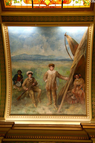 Lewis & Clark at Three Forks mural by F. Pedretti in Senate chamber of Montana State Capitol. Helena, MT.