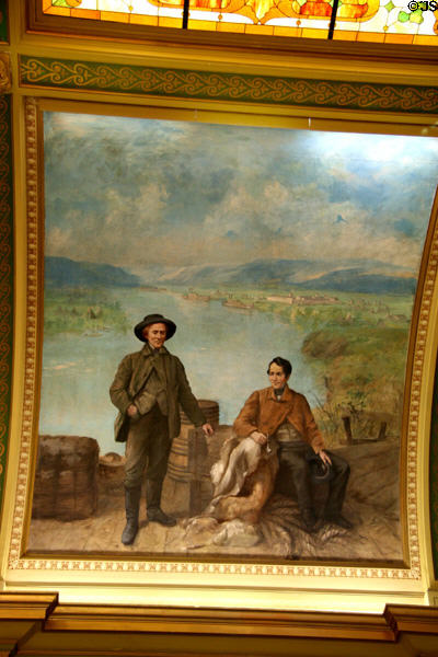 Old Fort Benton with Pierre Choteau & Andrew Dawson mural by F. Pedretti in Senate chamber of Montana State Capitol. Helena, MT.