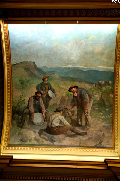Prospectors at Nelson Gulch mural by F. Pedretti in Senate chamber of Montana State Capitol. Helena, MT.