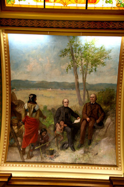 Old Fort Owen with Fathers Ravalli & DeSmet mural by F. Pedretti in Senate chamber of Montana State Capitol. Helena, MT.