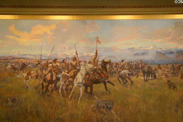 Lewis & Clark Meeting Indians at Ross' Hole painting (1912) by Charles M. Russell dominates House chamber of Montana State Capitol. Helena, MT.