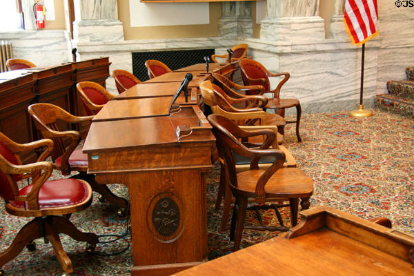 Desks in House chamber of Montana State Capitol. Helena, MT.
