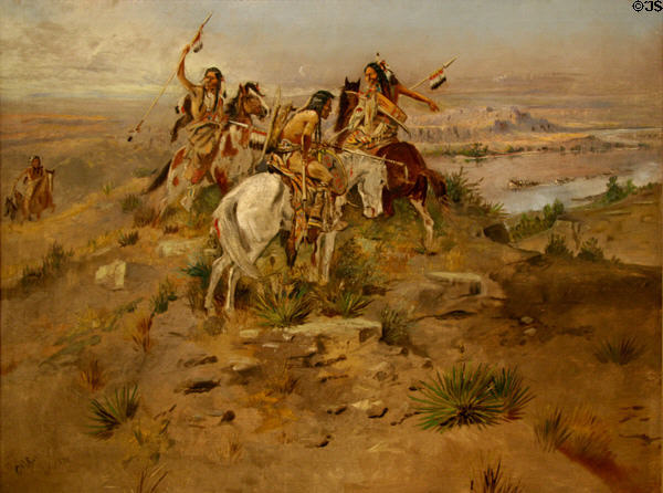 Indians Discovering Lewis & Clark painting (1896) by Charles Marion Russell at Montana Historical Society museum. Helena, MT.