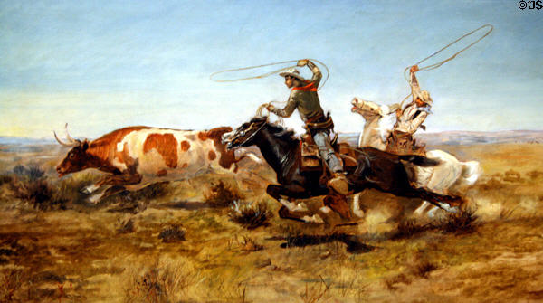 O.H. Cowboys Roping a Steer painting (1892) by Charles Marion Russell at Montana Historical Society museum. Helena, MT.