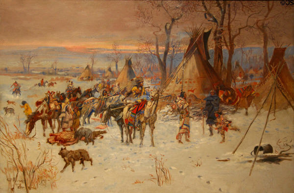 Indian Hunters' Return painting (1900) by Charles Marion Russell at Montana Historical Society museum. Helena, MT.