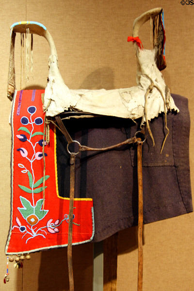 Salish woman's frame saddle (c1880) & Flathead saddle blanket (c1910) at Montana Historical Society museum. Helena, MT.