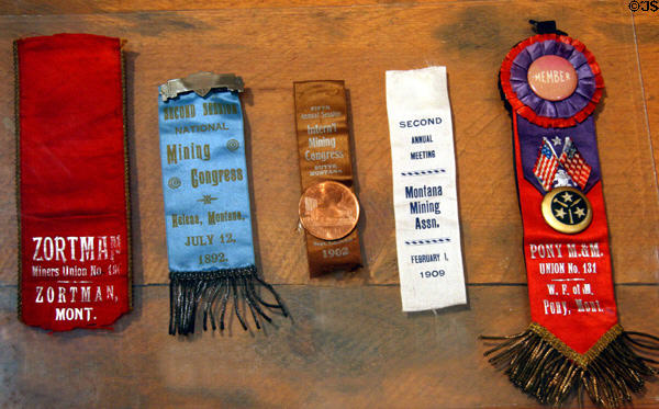 Mining Association & Union ribbons (1892-1909) at Montana Historical Society museum. Helena, MT.