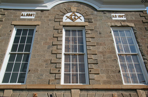 Details of Masonic Temple with adobe mortar since lime was not available in this gold rush town. Virginia City, MT.