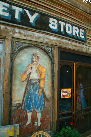 Painting of Turkish Potentate on store front on Wallace Street. Virginia City, MT.