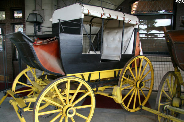 Open touring stage coach (1880s-1916) at Museum of the Yellowstone. West Yellowstone, MT.