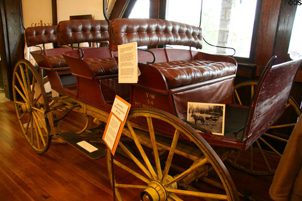 Mount Washburn Special Coach (1908) once used for day-trips from Canyon Hotel to top of Mt. Washburn at Museum of the Yellowstone. West Yellowstone, MT.