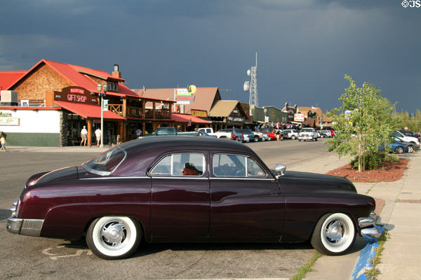 Antique car & streetscape of West Yellowstone, MT.