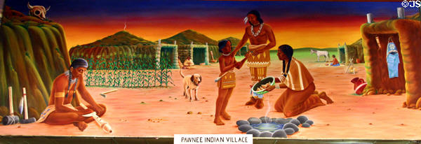 Mural of Pawnee Indian Village by Win J. Mumma at Aurora Plainsman Museum. Aurora, NE.