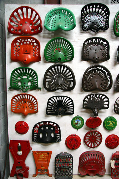 Collection of tractor seats at Aurora Plainsman Museum. Aurora, NE.
