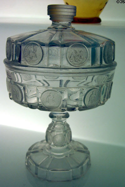 Pressed coin glass compote from 1892 Columbia Exposition at Stuhr Museum. Grand Island, NE.