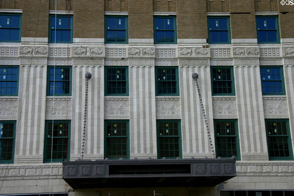 Buffalos carved on facade of Paxton Hotel. Omaha, NE.
