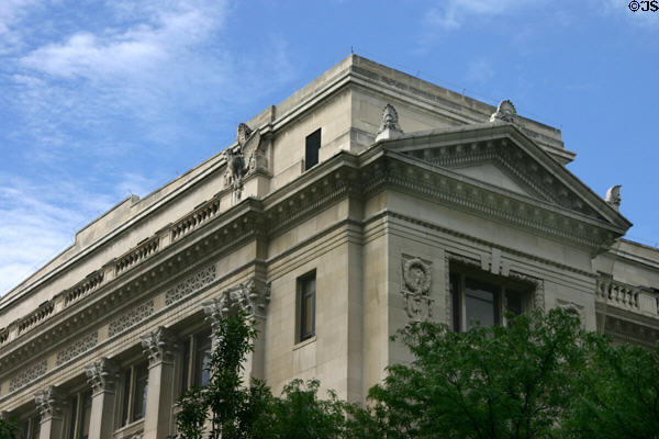 Neoclassical details of Douglas County Court House. Omaha, NE.