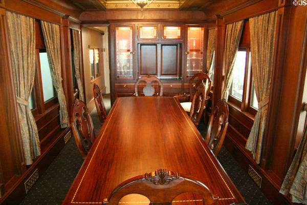 Antique dining table in Union Pacific private passenger car at Durham Western Heritage Museum. Omaha, NE.