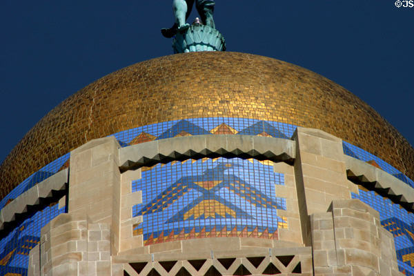 Indian designs on golden dome of Nebraska State Capitol. Lincoln, NE.