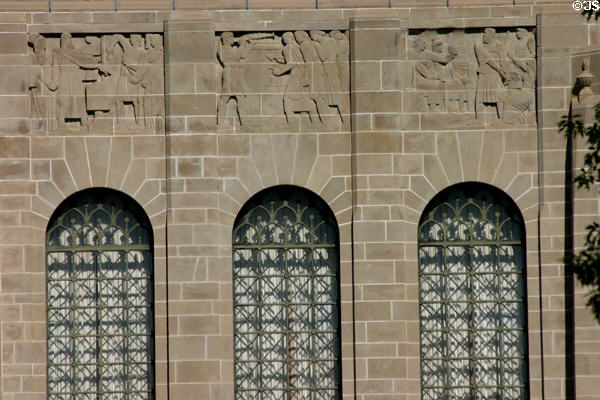 Some of many reliefs & sculptures of historical government & legal milestones on Nebraska State Capitol carved by Lee Lawrie & conceived by philosopher Hartley Burr Alexander. Lincoln, NE.