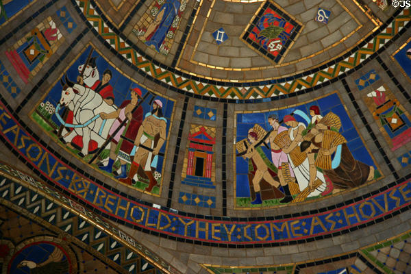 Tending cows & harvesting wheat detail of ceiling mosaic in Nebraska State Capitol. Lincoln, NE.