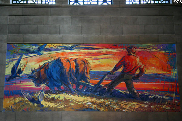 Painting of plowman at sunset by James Penney in Nebraska State Capitol. Lincoln, NE.