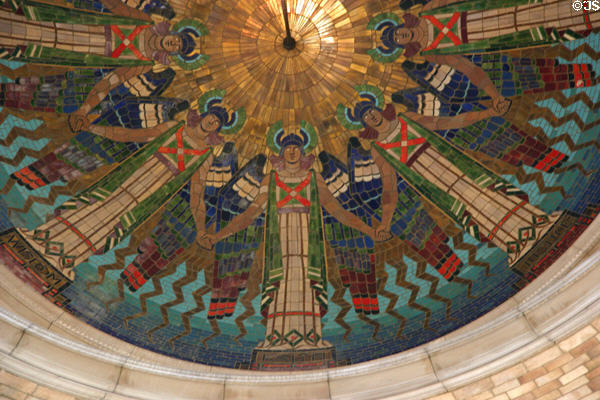 Detail of Rotunda dome mosaic angels of wisdom, faith & justice in Nebraska State Capitol. Lincoln, NE.