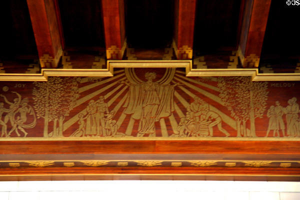 Detail of graphics on ceiling of Unicameral legislative chamber Nebraska State Capitol. Lincoln, NE.