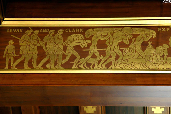 Detail of graphic of Lewis & Clark Expedition on ceiling of Unicameral chamber Nebraska State Capitol. Lincoln, NE.