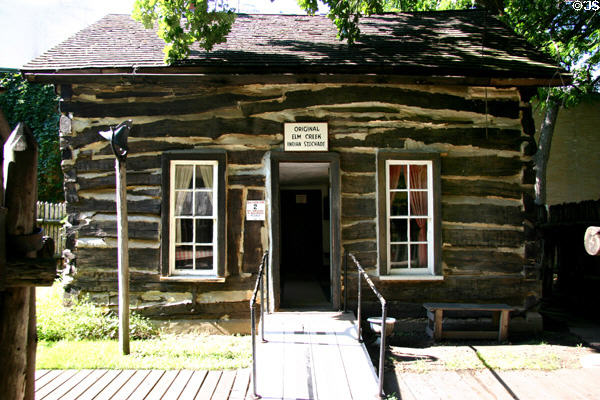 Elm Street Indian Stockade log building (1869) at Warp Pioneer Village. Minden, NE.