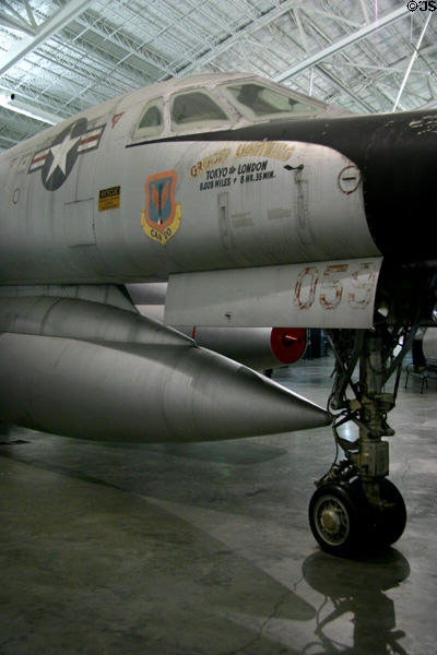 B-58A Hustler capable of Mach 2 flew Tokyo to London or 8,025 miles in 8hr 35min. at Strategic Air Command Museum. Ashland, NE.
