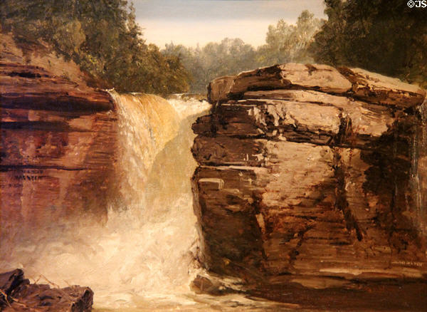 Waterfall & Rocks near Lake George painting (1853) by John Frederick Kensett of New York City at Currier Museum of Art. Manchester, NH.
