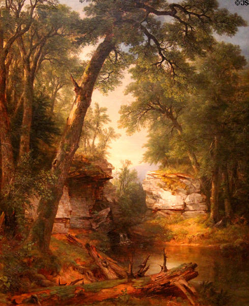 Reminiscence of Catskill Clove painting (1858) by Asher B. Durand of New Jersey at Currier Museum of Art. Manchester, NH.