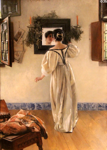 Knock at the Door painting (1897) by Laura Alma-Tadema of London, England at Currier Museum of Art. Manchester, NH.