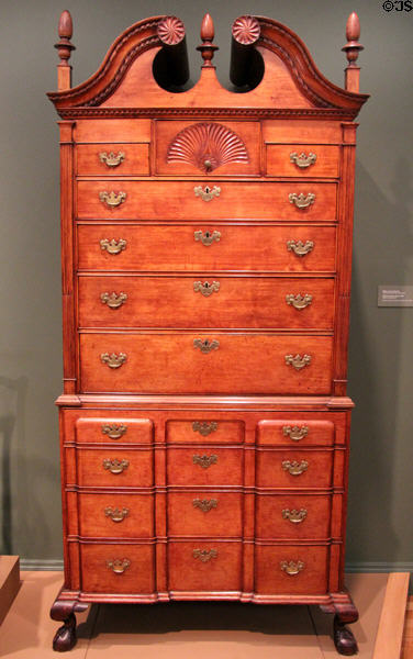Chest-on-chest (c1785) from southern New Hampshire at Currier Museum of Art. Manchester, NH.