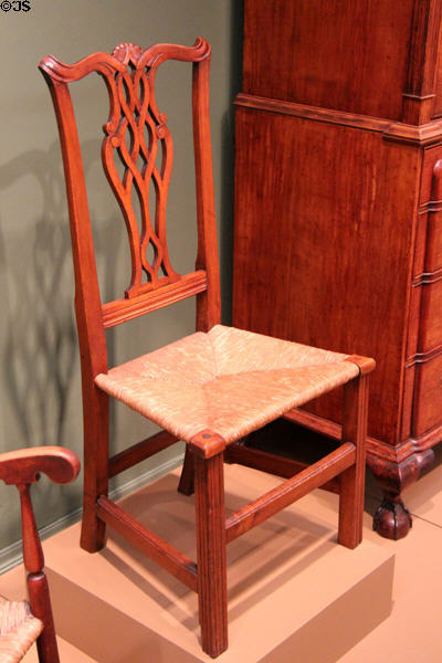Side chair with rush seat (c1780-99) from NH or MA at Currier Museum of Art. Manchester, NH.