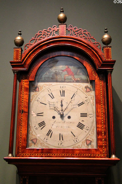 Face of tall clock (c1810) by Levi Hutchins of Concord, NH at Currier Museum of Art. Manchester, NH.