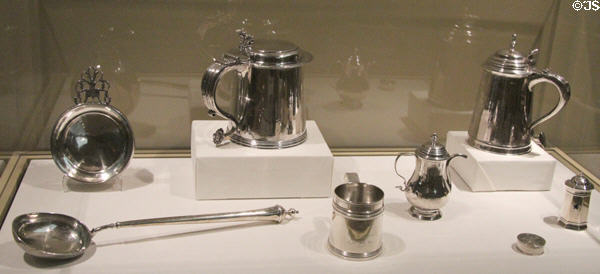 Collection of American silver from Boston at Currier Museum of Art. Manchester, NH.