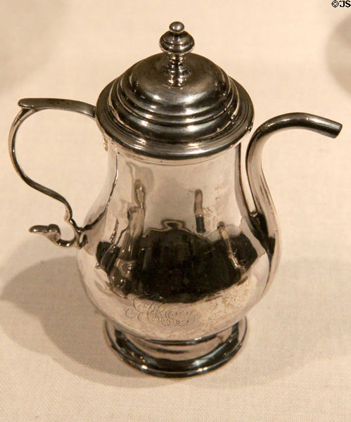Silver covered spout cup (c1733) by Samuel Edwards of Boston, MA at Currier Museum of Art. Manchester, NH.