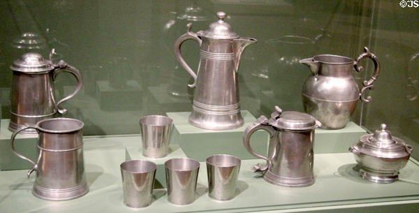 Collection of American pewter at Currier Museum of Art. Manchester, NH.