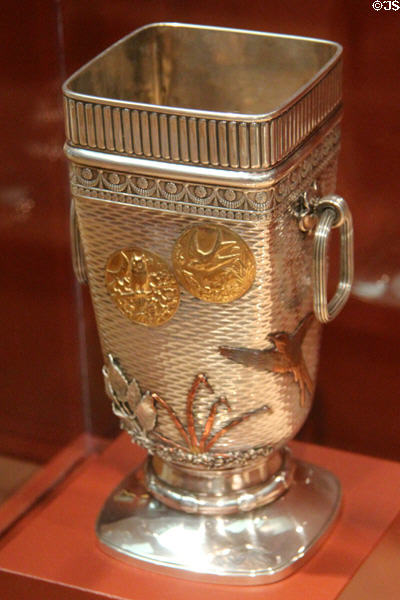 Silver vase with gold & copper appliqués (1880) by Gorham & Co. at Currier Museum of Art. Manchester, NH.