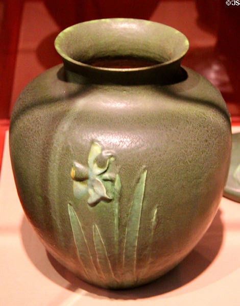 Earthenware daffodil vase (c1907) by Grueby Pottery at Currier Museum of Art. Manchester, NH.