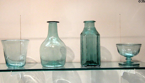 Glass items (c1839-50) by Suncook Glass Works of Suncook, NH at Currier Museum of Art. Manchester, NH.